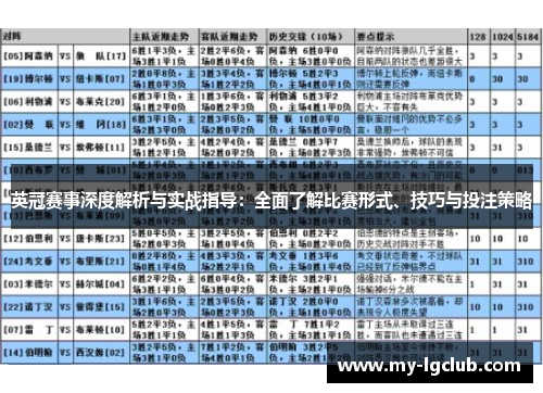 英冠赛事深度解析与实战指导：全面了解比赛形式、技巧与投注策略