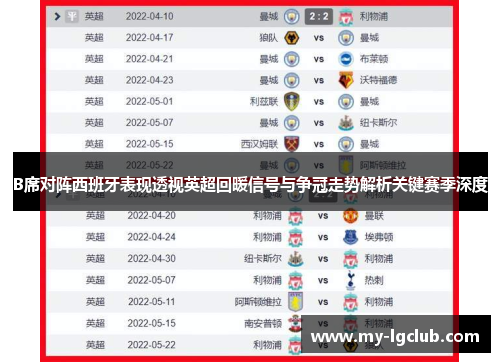 B席对阵西班牙表现透视英超回暖信号与争冠走势解析关键赛季深度